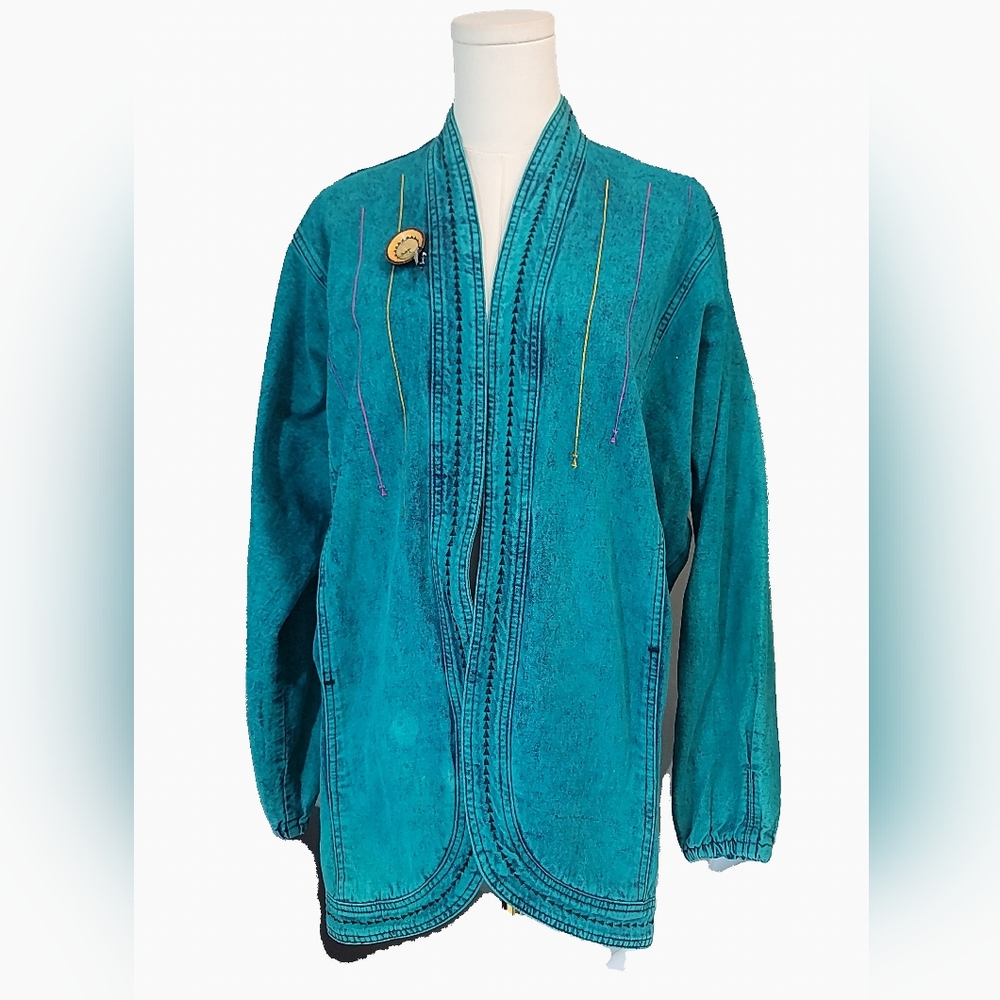 Vintsge Y2KSundance Teal Jacket with Embroidered Details‎
